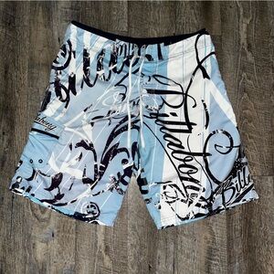 Vintage Y2K Billabong Board Shorts Mens 36 Swim Surf Blue White Embroidered Logo